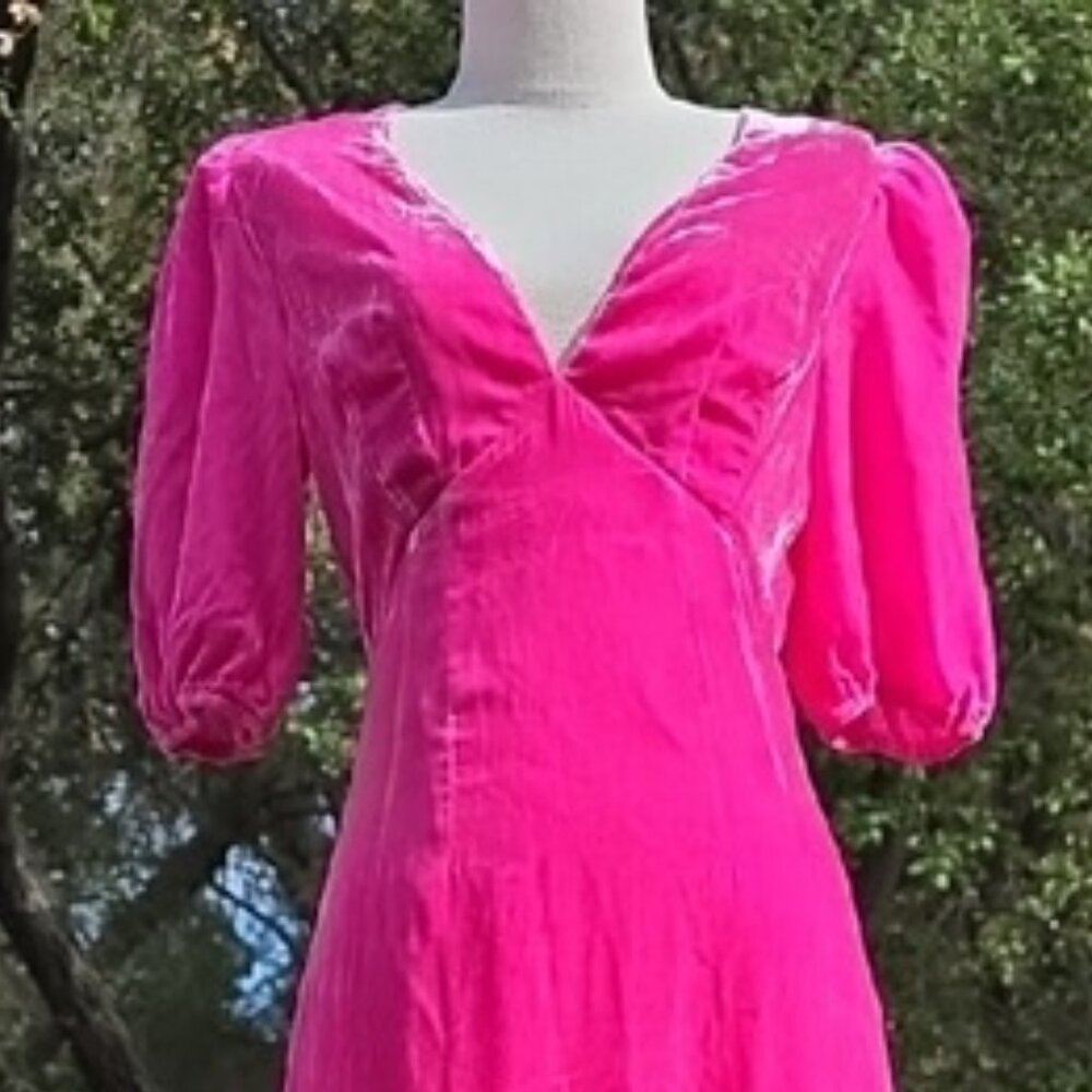 RHODE Bright Pink Puff-Sleeve Midi Dress - Picture 3 of 7